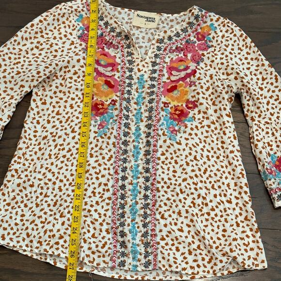 Savanna Jane Natalia Embroidered Boho Top - Leopard Spots Size Small - Picture 10 of 12